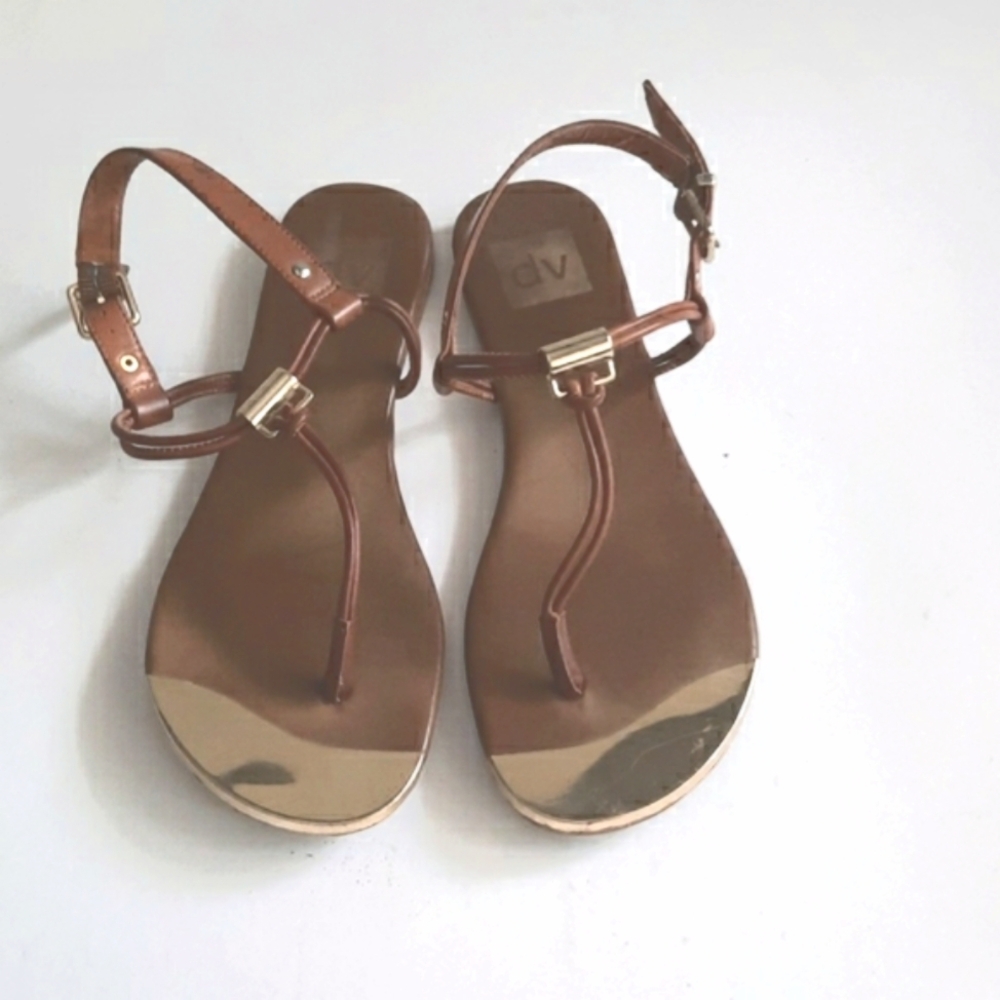 DV by Dolce Vida Brown and Gold Strappy Sandals Size 7.5